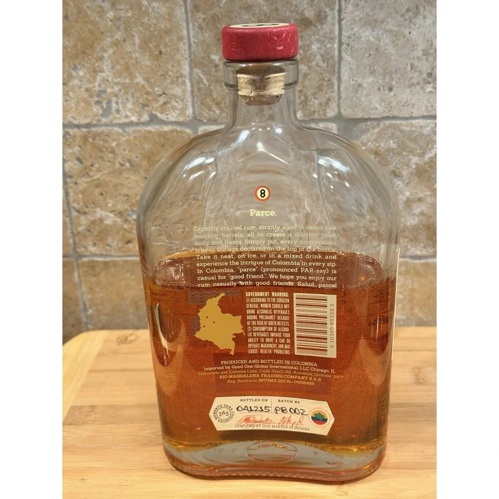 Resin Filled Faux Rum Bottle Parce 8 Year Colombia Luxe Bar Decor Display *